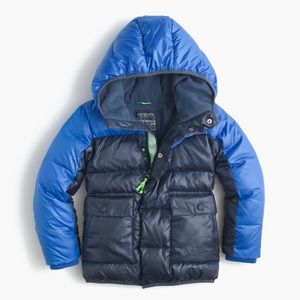 J Crew boys colorblock down parka, very warm 💙